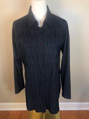 Yoshi Black Textured Pintuck Pleated Avant Garde Longline Blouse Sz M Whimsigoth